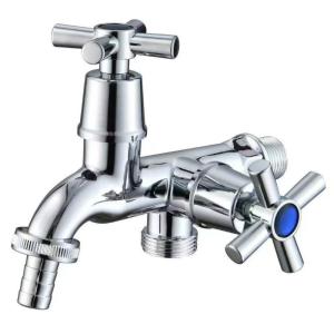 Dual Outlet Chrome Plated Brass Water Tap 1/4 Turn Handles 1/2 Inch Connection Lead Free for Family Kitchen Sink