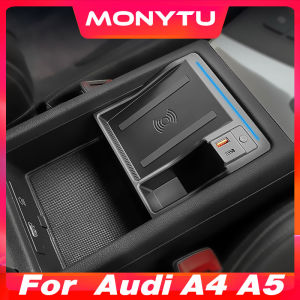 For Audi A4 B9 RS4 A5 RS5 Accessories Wireless Charger Fast Phone Charging With Armrest Box Storage Interior Parts 2017-2023