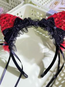 Adorable Cat Ear Hairband for Girls Halloween Costume Headwear Non-Tightening Bow Tie Headband Childrens Fashion Accessories