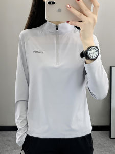 Outdoor Quick Dry Ice Silk Long Sleeve T-shirt Womens Sportswear Thin Breathable Running Summer Top Stretch Polyester Fiber