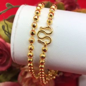 สร้อยคอทองลายเม็ดจีบสลับลูกโลก เม็ดมะยม ความยาว 20 24 นิ้ว เทียบเท่า 12 บาท ชุบทอง ทำจากทองเหลือง งานสวย พร้อมส่ง