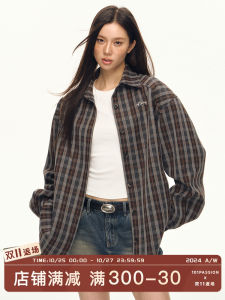101PASSION Womens Plaid Shirt Casual Loose Fit Spring Autumn American Retro Style Versatile High-End Feeling Trendy Top