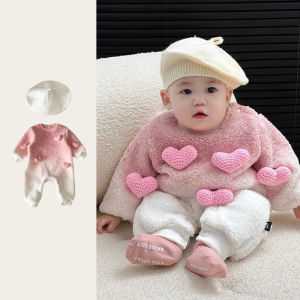 Korean Style Baby Winter Outfit Fleece Lined Thickened Romper Suit for Three to Six Months Old Babies Boy Girl Universal Clothes