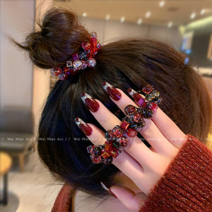 High End Crystal Hair Ties for Women Luxury Elastic Hair Bands Horse Tail Hair Bands Stylish Hair Accessories Red Crystal