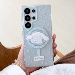 Sanrio | Cute Melody Cinnamoroll Magnetic Stand Phone Case For Samsung Galaxy S26Ultra S24 S25 S23 Plus FE Glitter Star For Magsafe Cover