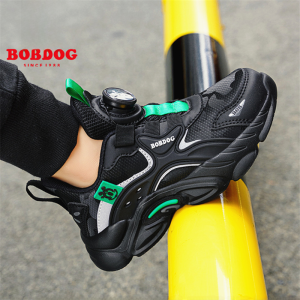 Bobdog Official Flagship Boy Shoes Spring and Autumn Mesh Breathable Childrens Button Boy Kids Sneaker