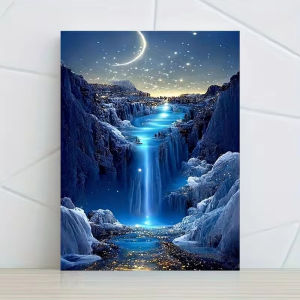 Vibrant Starry Night Waterfall Moonlit Landscape Jigsaw Puzzle 500/1000/1200/2000PCS Stress Relief Puzzle Wall Art Decor Gift