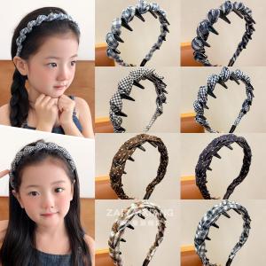 Childrens Plaid High Hairline Hairband Anti-Slip Toothed Non-Tightening Headwear Fashionable Hair Accessories for Girls