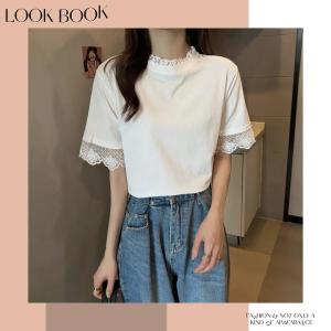 เสื้อสตรีคอตั้งฤดูร้อนสไตล์นอร์ดิก ลูกไม้ลายฉลุโปร่งแสง สวยมั่นใจ เน้นความคลาสสิกที่ทนทานต่อเทรนด์