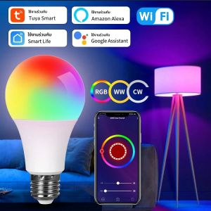 Tuya สมาร์ท WiFi หลอดไฟ LED 220V 110V 10W 15W 20W E27 Alexa LED โคมไฟ Smart Life APP Google Assisatnt ควบคุมเสียง RGB