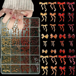 1Box Multiple Colors Minimalist Bowknots Tie Resin Nail Charms Semi-transparent Jelly Ribbon Bows Nail Art Decorations for DIY