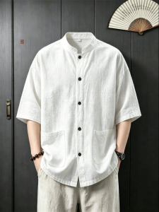 Áo Sơ Mi Linen Trắng Phong Cách Trung Quốc Chống Nắng Mới