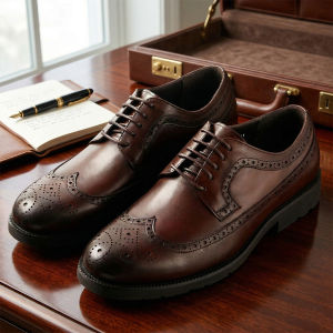Mens Brogue Derby Shoes Full Grain Leather Business Party Dress Shoes