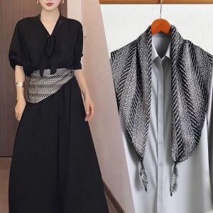 Khăn Trùm Đầu Tam Giác Màu Đen Đa Năng Cho Nữ Khăn Quàng Cổ Trang Trí Thời Trang Xuân Thu Vải Sọc Không Tay