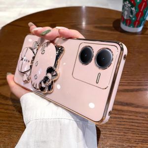 Applicable to vivoiQOO Z8 mobile phone case electroplated cat bracket makeup mirror iqooZ7X silicone soft case protective case h260709