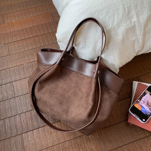 Womens Large Capacity Frosted Tote Bag Casual Shoulder Bag Commuter Handbag Soft PU Leather Magnetic Buckle Closure