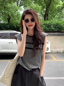 XIAOQIAOJIA | Korean Style Loose Fit Ice Silk Knitted Short Sleeve T-Shirt Womens Summer Slimming Beautiful Small Flying Sleeve Top