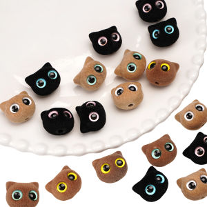 1Pc 19x17mm Colorful Resin Flocking Cat Head Beads Charms for Jewelry Making DIY Bracelet Keychain Mobile Phone Chain Accessories
