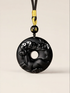 JIZHAOTANG | Natural Obsidian Pendant Twelve Zodiac Amulet