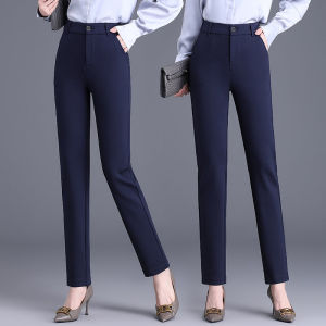 กางเกงขายาวทรงตรงเอวสูงสำหรับผู้หญิง สีดำ ไซส์เล็ก กางเกงขายาวทรงสลิมฟิต ลำลอง ทรงเก้าส่วน เหมาะกับทุกสไตล์