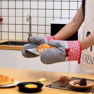 Of Insulated Kitchen Gloves Heat-Resistant Microwave Gloves Heat-Resistant Thickened Grid Oven Gloves