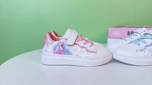 BUBBLE KIDS Spring and Autumn New Girls Leather Low-Top Sneakers Cartoon Elsa Sneaker Korean Style All-Matching Shoes