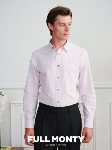 Pink Cotton Oxford Stripe Loose Vintage Collar Mens Shirt