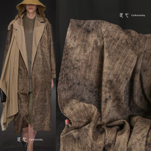 Vải Vest Sọc Màu Kaki Thêu Họa Tiết Vàng Vải Áo Khoác Quần Áo Thiết Kế Vải Vải Thủ Công Mùa Hè 2025