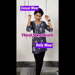 Women’s Short Kurti – Floral Printed Cotton | 3/4 Sleeves MMA Series