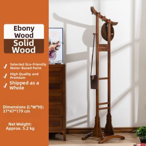 LANJUXIN | Solid Black Wood Floor Standing Clothes Rack for Storage