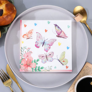 Colored Napkin Print Paper Towel Birthday Wedding Party Pure Wood Pulp Paper Butterfly 2 Layers 20 Sheets