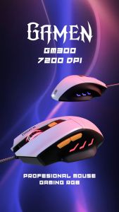 GAMEN Mouse Gaming Wired GM300 7200 DPI Black / Mouse USB / Mouse Gaming RGB - Garansi 1 Tahun