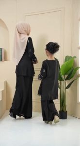 ◆ WARNA HITAM / BLACK ◆ KURUNG MODERN SEDONDON / BAJU RAYA SEPASANG DEWASA & BUDAK ( B005KM ) KMB