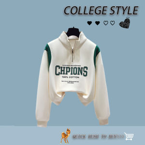 ชุดสองชิ้นสไตล์นักเรียนวิทยาลัยฤดูใบไม้ผลิสำหรับเด็กผู้หญิง ชุดสเวตเตอร์คอตั้งแขนยาวผ้าฝ้าย ชุดสองชิ้น ชุดแฟชั่นวัยรุ่น