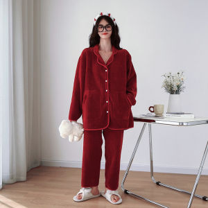 ชุดนอนผู้หญิงไซส์ใหญ่บุขนเพิ่มความหนา Chenille ใส่ได้ทั้งสองด้านชุดเสื้อคาร์ดิแกนกันหนาวใส่ในบ้านใส่ได้ถึง200กก. สำหรับฤดูใบไม้ร่วงและฤดูหนาว