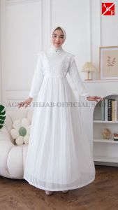 Agnes Hijab - Syafa Dress Gamis Putih Wanita Gamis Plisket Brukat Baju Muslim Wanita Busana Lebaran Umroh Abaya Terbaru 843
