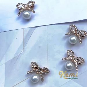 Tag cài áo nơ ngọc đính đá 3cm mẫu mới nhỏ nhắn xinh xắn ghim cài áo sơ mi váy áo nơ...