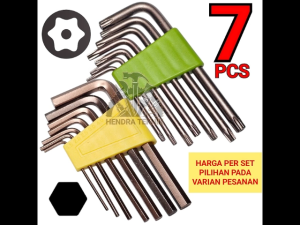 KUNCI L SET 7PCS PENDEK KUNCI L SEGI 6 / BINTANG CRV HEX FLAT/ TORX LUBANG MURAH HEX / STAR KEY WRENCH CHROME VANADIUM