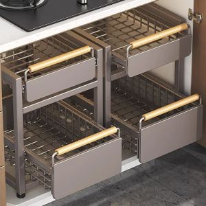 Kitchen Sink Storage Rack Deep Drawer Style Spice Plate Bowl Organizer Modern Simplicity Metal Material No Installation Needed
