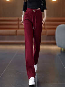 Slim Fit Autumn Winter Fleece Lined Straight Leg Casual Pants Women High Waist Long Trousers Commute Style Polyester Fiber