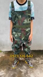 Ủng yếm lội nước Hoa San màu xanh đế cứng size 38-43 ủng lội nước liền quần