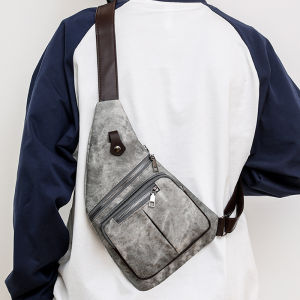 New Mens Soft Leather Crossbody Bag Fashionable Outdoor Travel Lightweight Single Shoulder Slanting Bag Nylon Material Pure Color