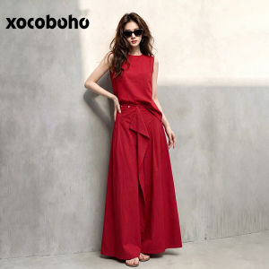 xocoboho | Elegant Business Casual Red Top and Pants Set 2026 Summer New Arrival