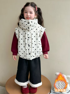 Girls Winter Thermal Polka Dot Vest Sweatshirt Pants Set Cute Fleece Lined Three Piece Childrens Clothing Warm Outfit