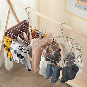 SXH  Extra Thick Stainless Steel Coat Hanger Windproof Socks Rack Clothes Hanger Sock Underwear Hook Clip Multifunctional Drying Rack