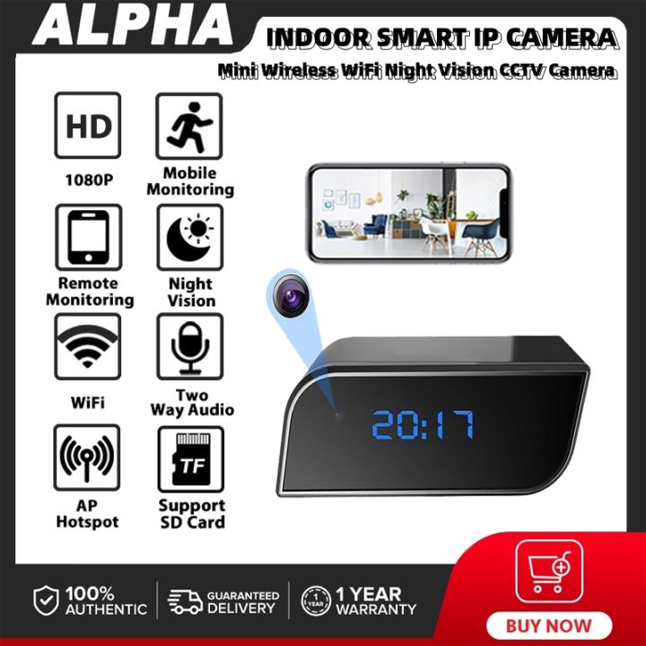 ALPHA HD 1080P Mini Camera Clock Wifi IP Camera Connect to Cellphone Home Security Control Concealed IR Night View