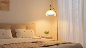 Bohemian Arc R Bamboo Floor Lamp Antique Rattan Style Standing tall Lamp for Bed Room Farmhouse Study Living Room