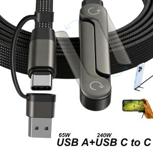 iLepo | 65W USB-A & 240W USB-C Fast Charging Built-In Phone Stand Foldable Hold Data Cable Super Fast Charger Elbow for iPhone 14-17