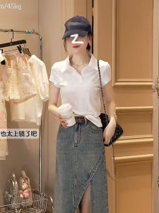 Elegant Embroidered Short Sleeve Polo Shirt Womens Summer T-shirt Slimming Top Casual Style Straight Cut Polyester Fiber