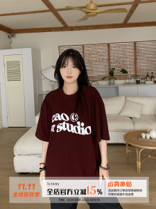 เสื้อยืดคอกลมแขนสั้นพิมพ์ลายตัวอักษร American Orange Tree สำหรับผู้หญิงในช่วงฤดูร้อน สไตล์หลวมๆ ลำลอง เสื้อตัวบน